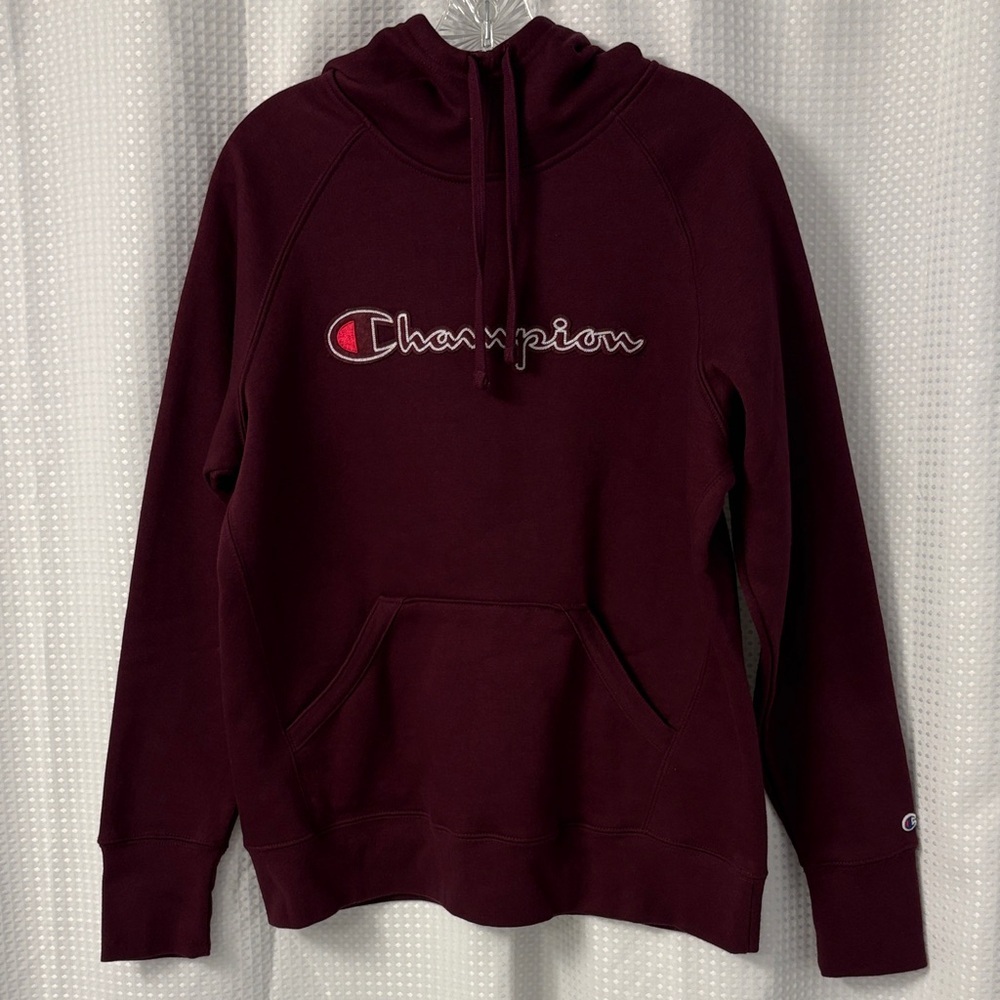 Champion Burgundy Pullover Hoodie with Embroidered Logo ~ Large